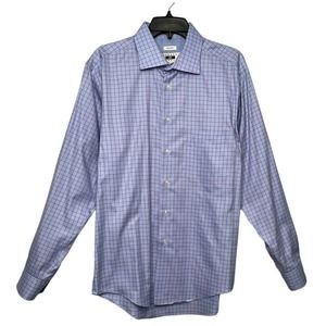 Joseph Abboud Men’s Button Down Plaid 100% Cotton Non Iron Pocket Blue L
